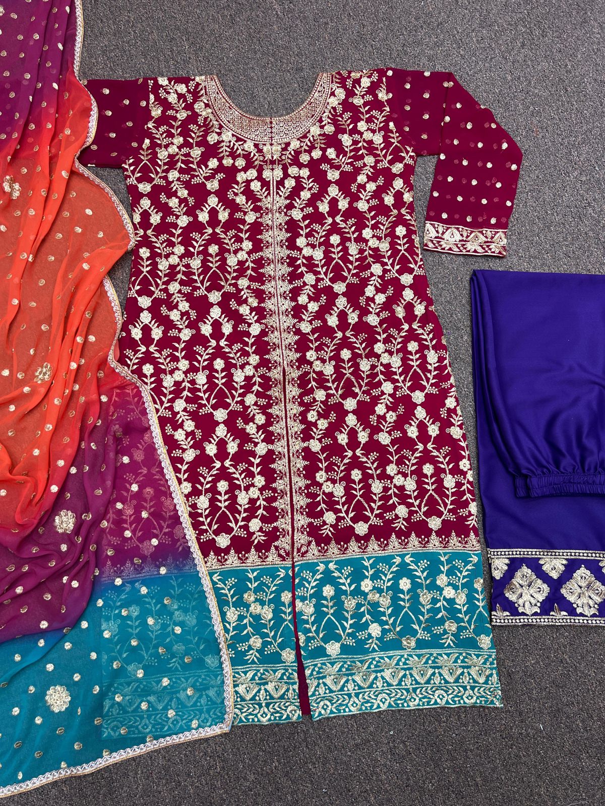 Ambriadry kurti plazzo dupatta